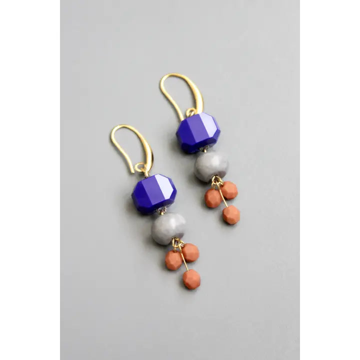 Navy Blue, Gray, and Caramel Earrings