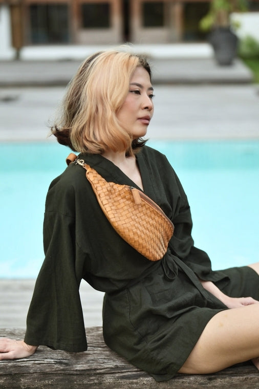 Makayla Handwoven Leather Fanny Pack - Tan