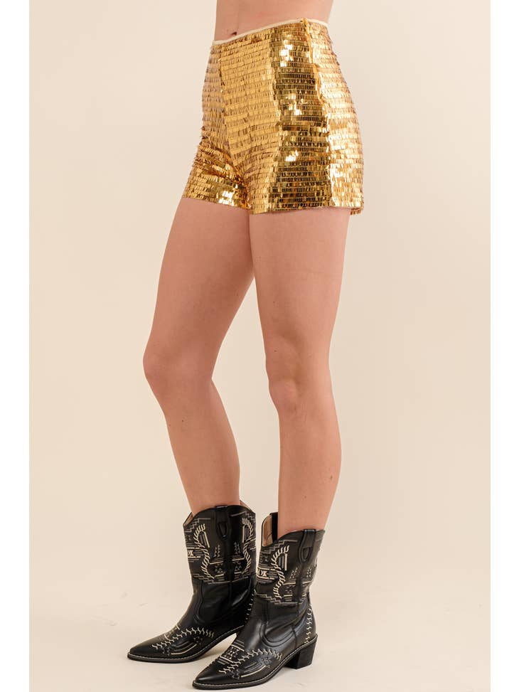 Sequin Fitted Hot Pants - Gold