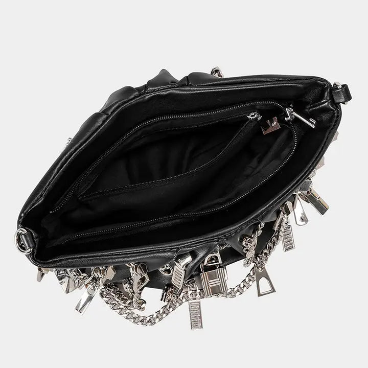 Chain Embellished Statement Bag - Black