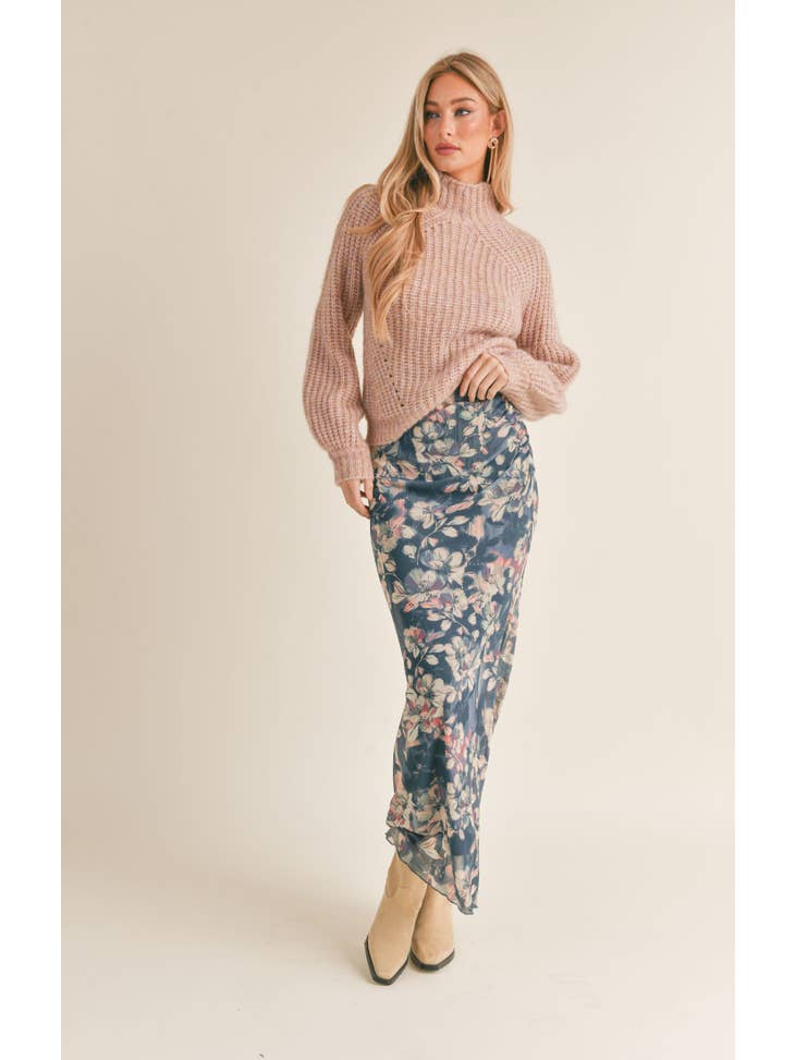 Malory Mock Neck Sweater - Pink Multi