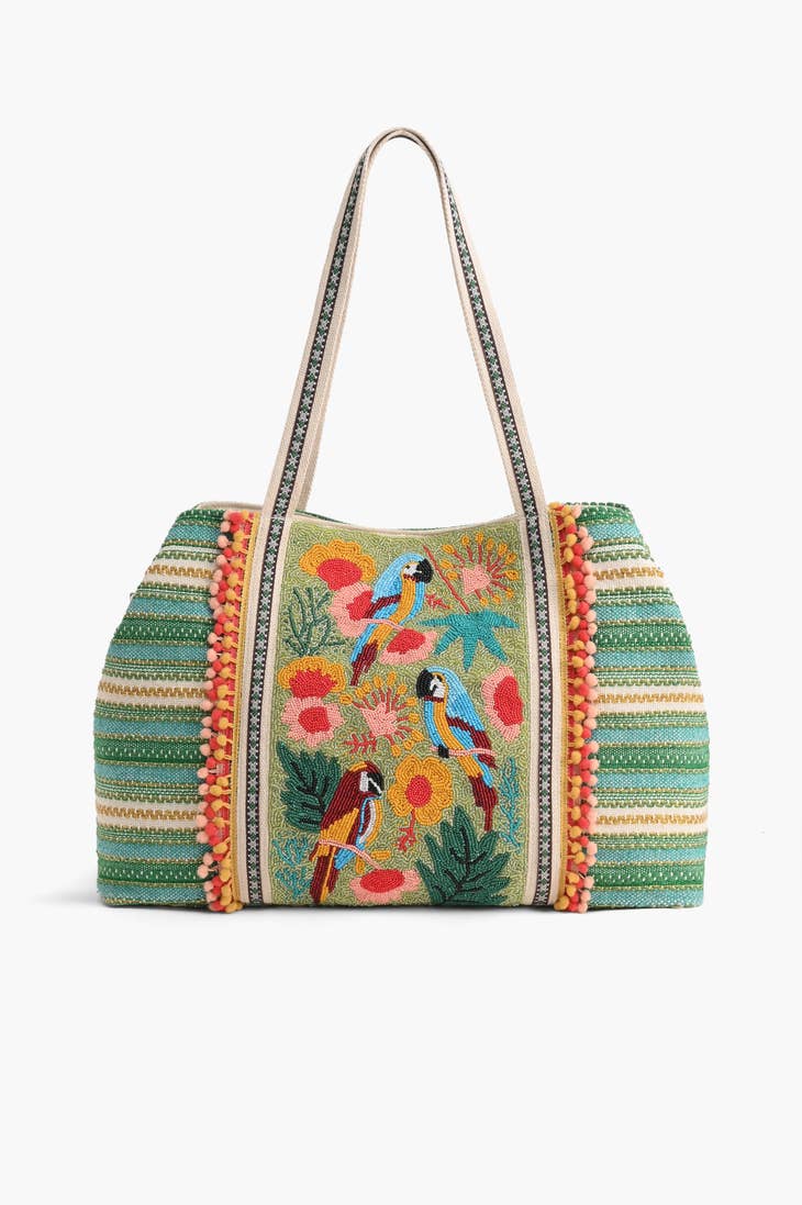 Morning Glory Hand Beaded Tote