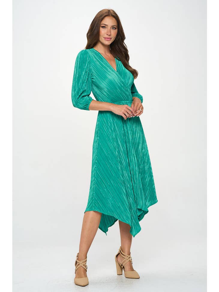 Plissé V-Neck Dress - Green Apple