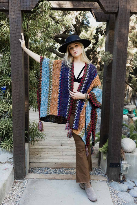 Colorful Crochet Ruana - Indigo