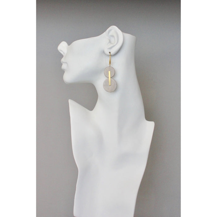 Gray Wood and Brass Earrings