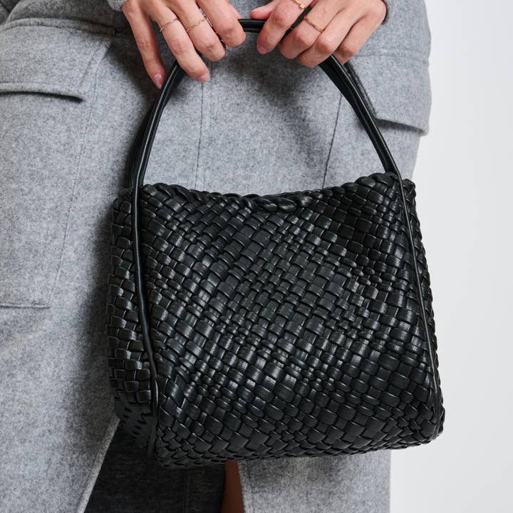 Roxy Double Handle Woven Crossbody - Black