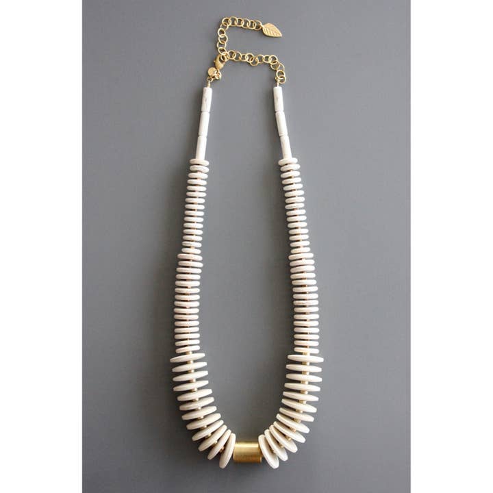 Brass, Wood, and Magnesite Necklace
