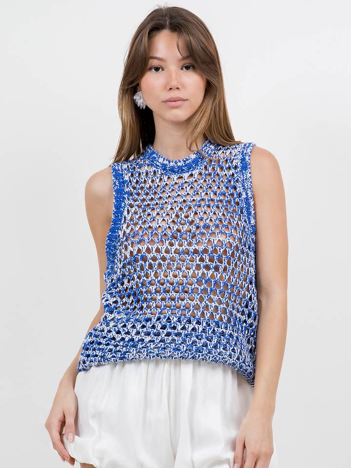Two Tone Sweater Vest - Blue/White