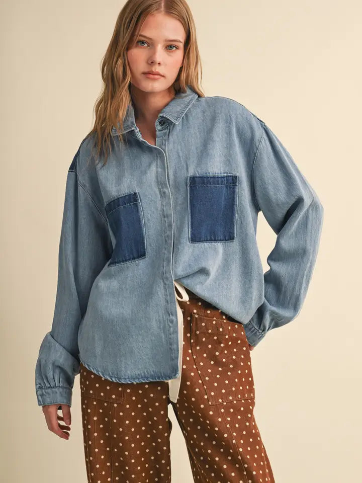 Colorblock Button Down - Denim