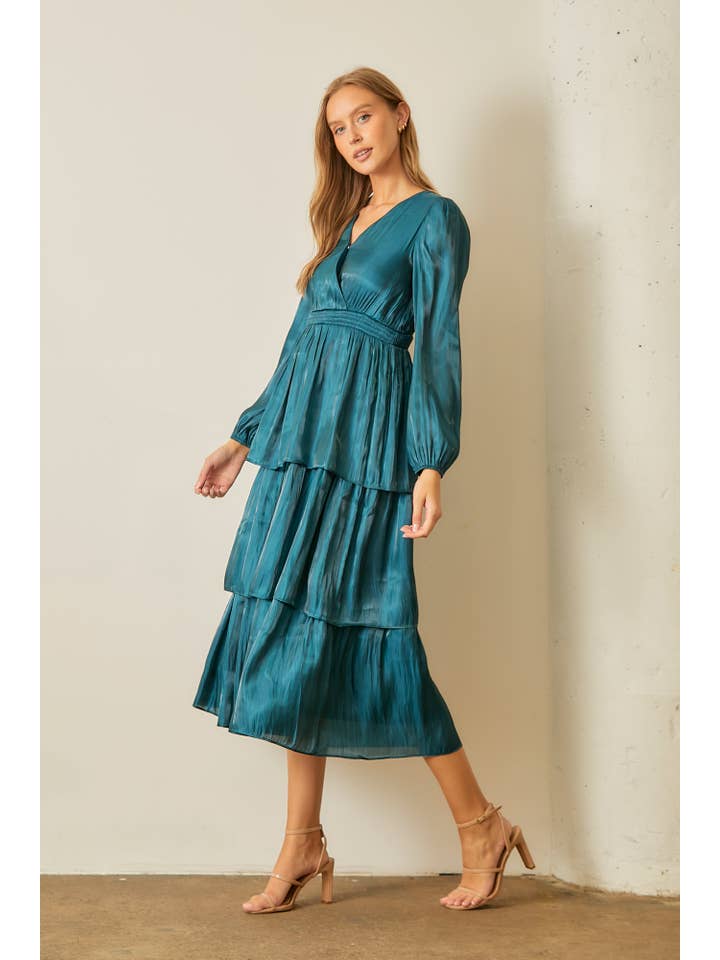 Sheer Tiered Midi Dress - Teal