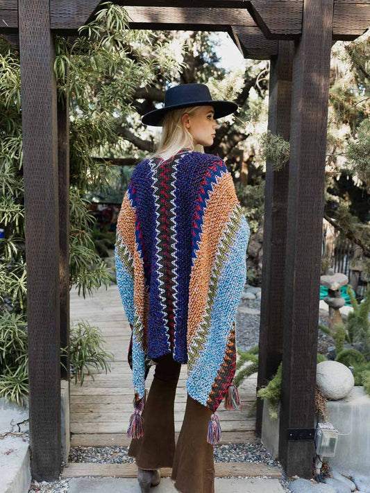 Colorful Crochet Ruana - Indigo