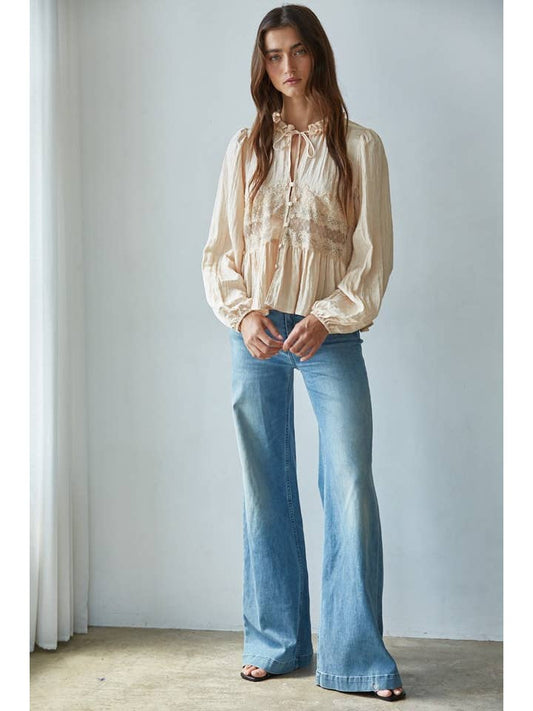 Lace Detail Blouse - Beige