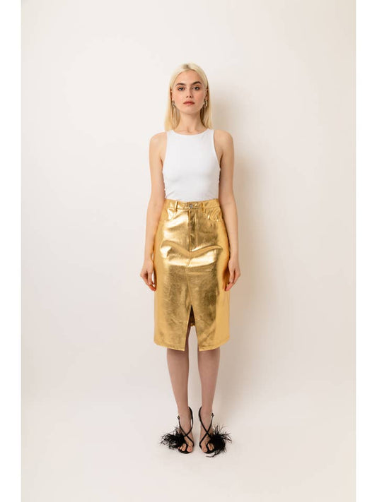 Lupe Metallic Skirt - Gold - Final Sale