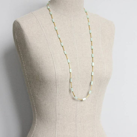 Mint Green and Brass Long Necklace