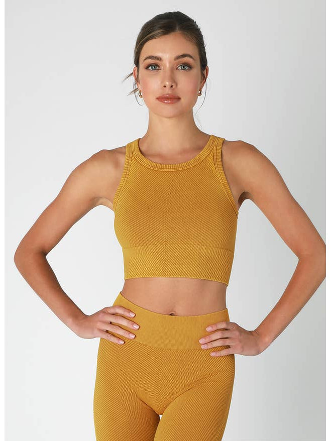 Chevron Highneck Crop Top - Vintage Nugget