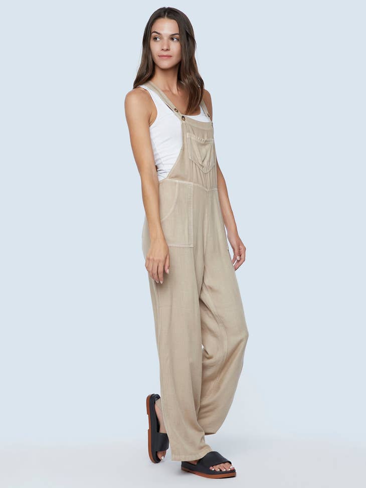 Flow Wide-Leg Overalls - Taupe Denim