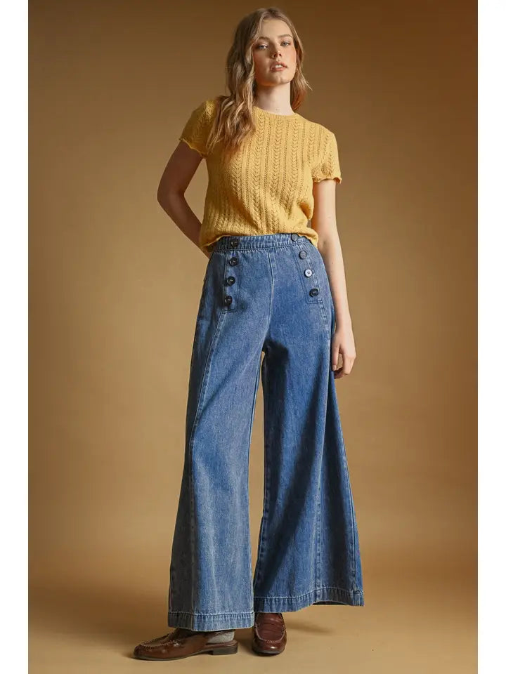 Sailor Wide Leg Pants - Denim