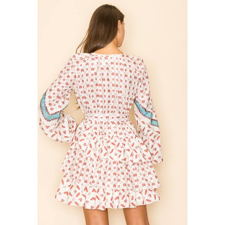 Belted Mini Dress - Oatmeal Multi
