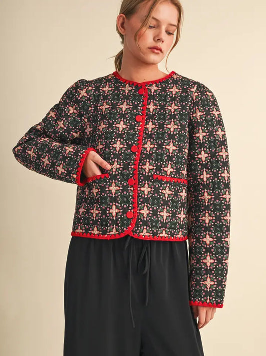 Quilted Floral Jacket - Deep Green