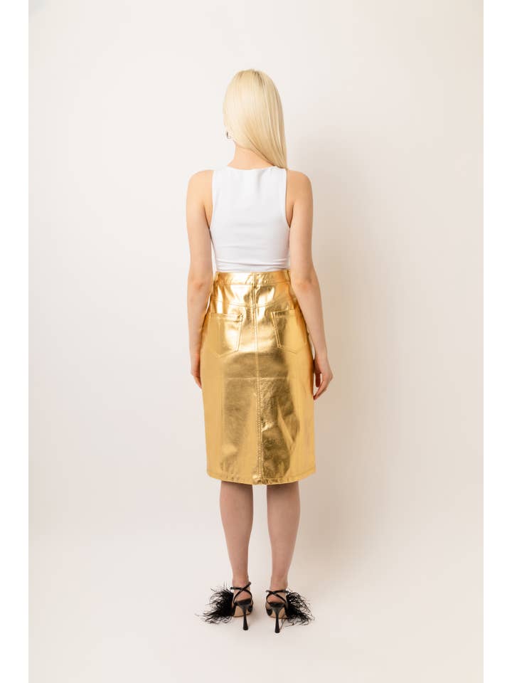 Lupe Metallic Skirt - Gold - Final Sale