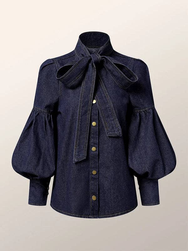 Puff Sleeve Denim Shirt - Blue - Final Sale