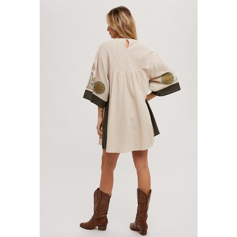 Embroidered Mini Dress - Sage