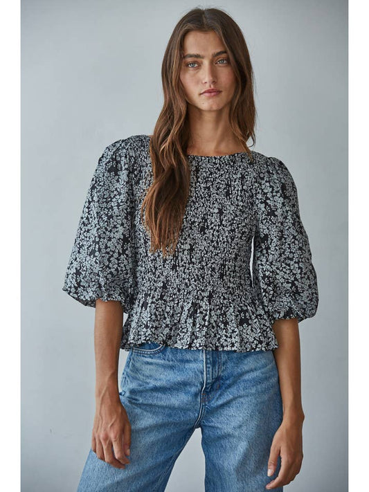 Floral Smocked Top - Black Multi