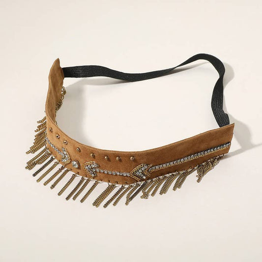 Faux Suede Beaded Headband - Arrow