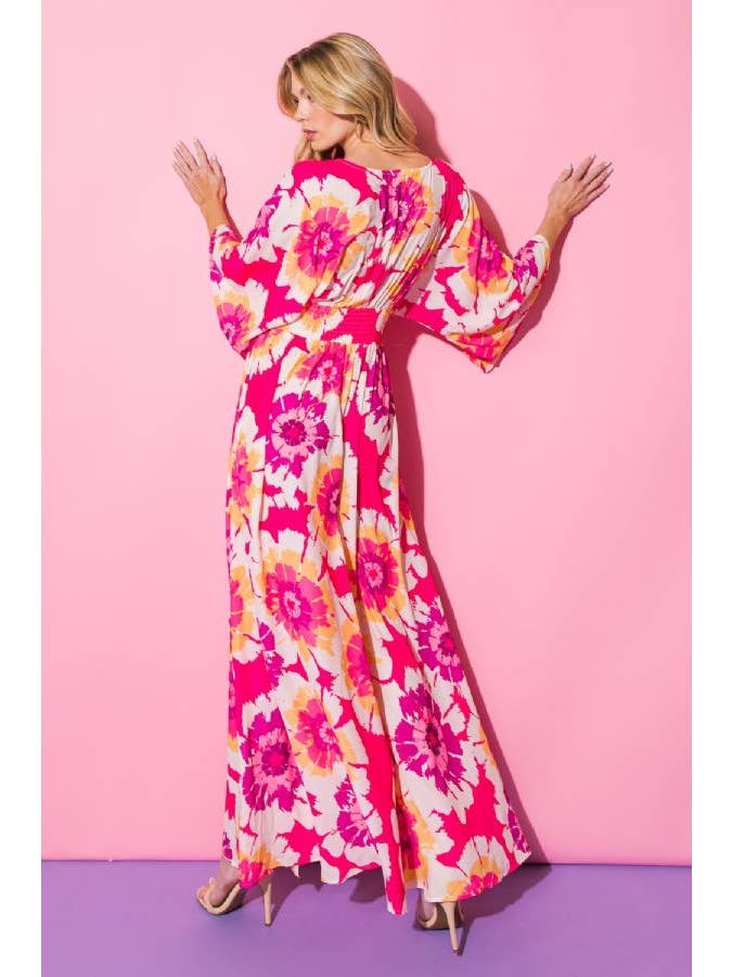 Printed Woven Maxi Dress - Fuscha