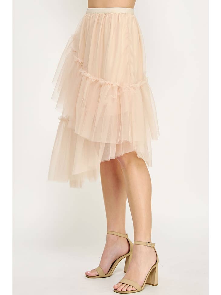 Asymmetrical Tiered Tulle Skirt - Oatmeal