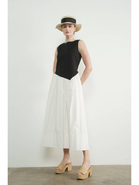 Asymmetrical Waist Maxi Dress - Black/White