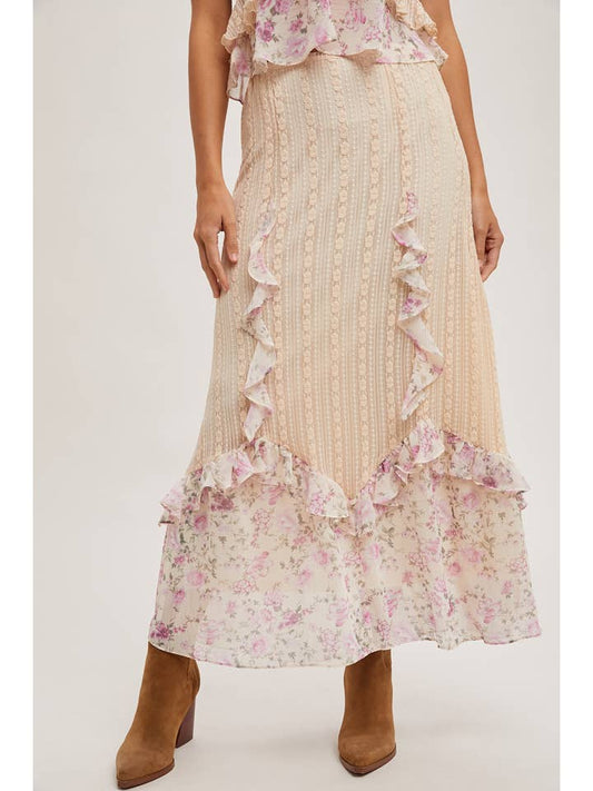 Floral Print Maxi Skirt - Pink Combo