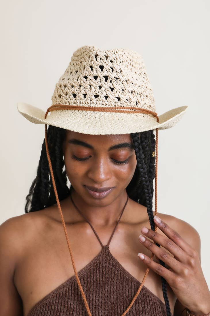 Weaved Western Cowboy Hat - Beige