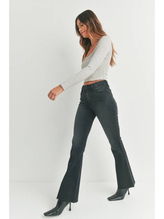 High Rise Scissor Hem Flare - Washed Black