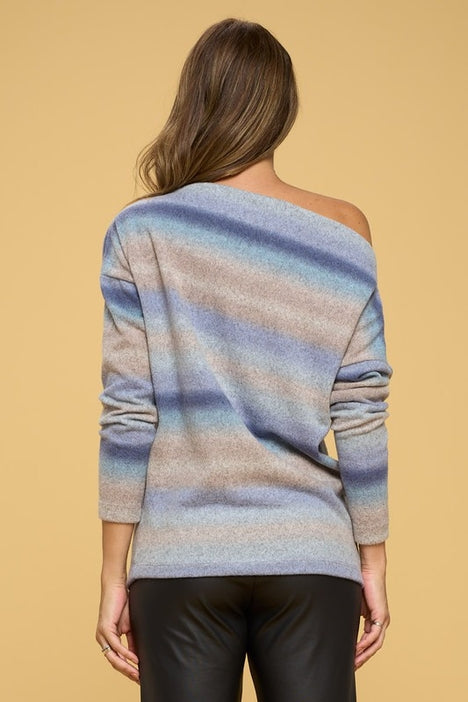 Brushed Ombré Off Shoulder Top - Blue