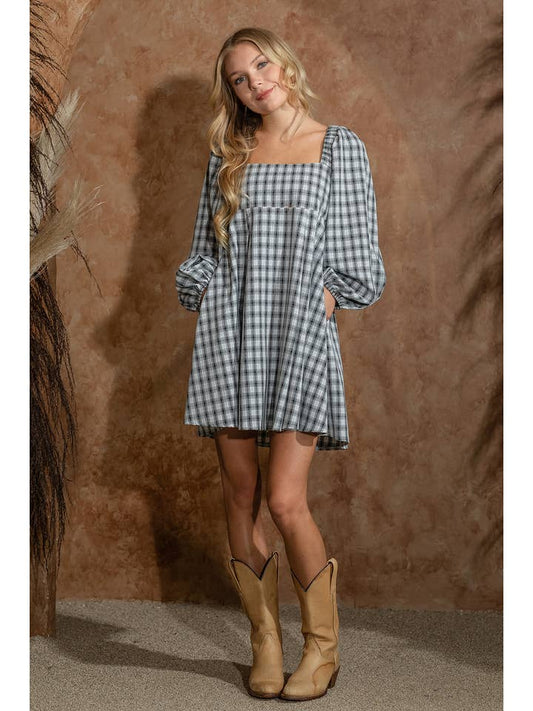 Plaid Baby Doll Dress - Black