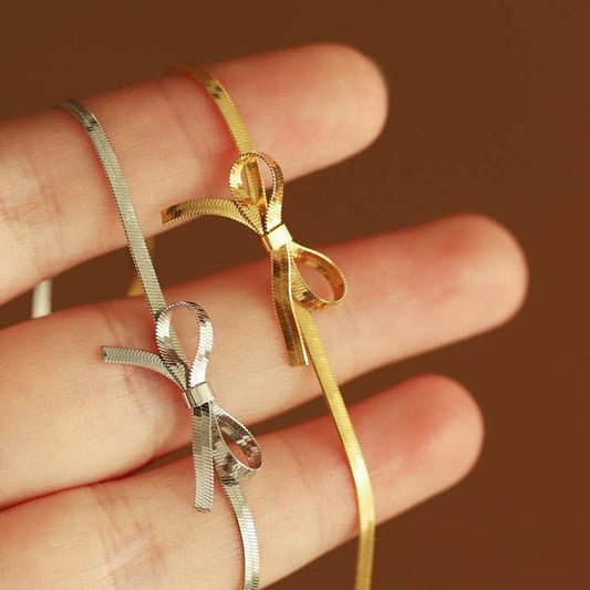 Bow Herringbone Bracelet - Gold