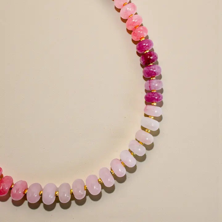 Bold Gemstone Beaded Necklace - Pink Ombre
