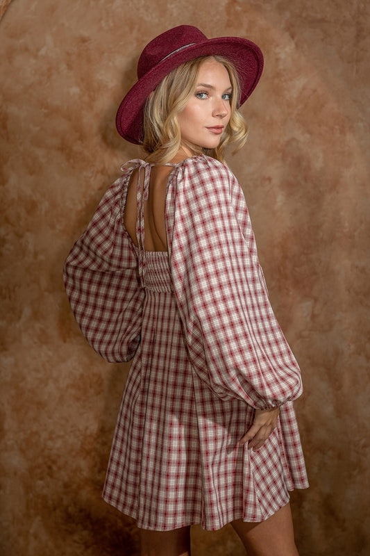 Plaid Baby Doll Dress - Red