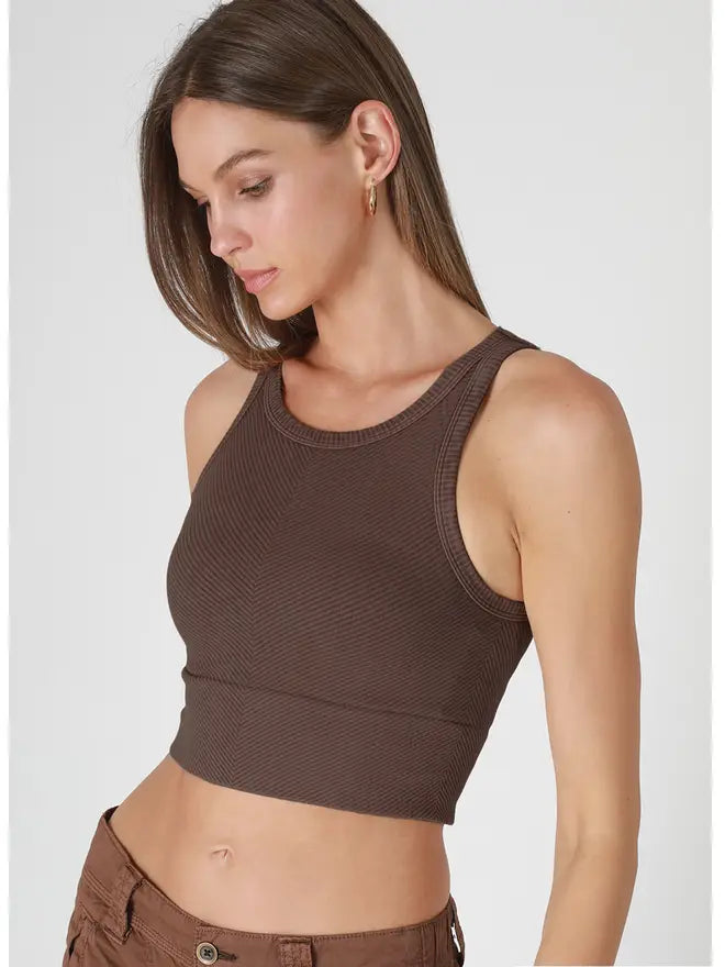 Chevron Highneck Crop Top - Vintage Java