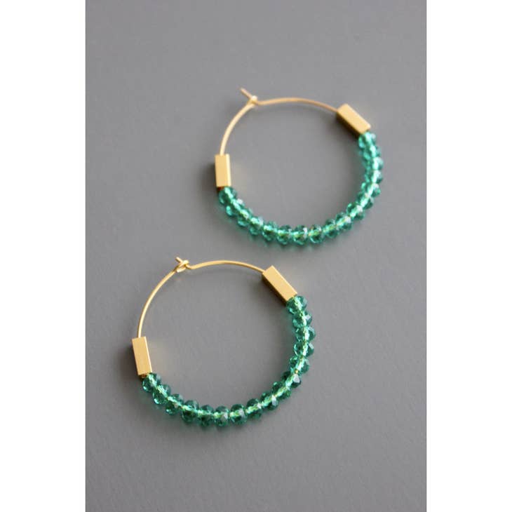 Green Glass Hoop Earrings