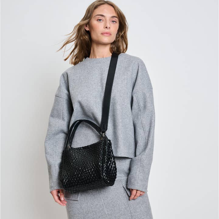 Roxy Double Handle Woven Crossbody - Black