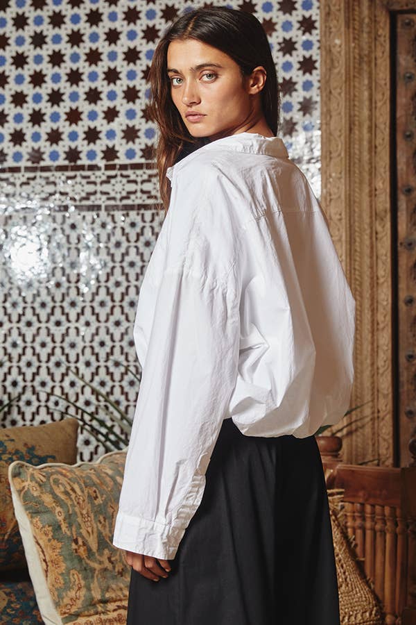 Elastic Hem Cropped Shirt - White