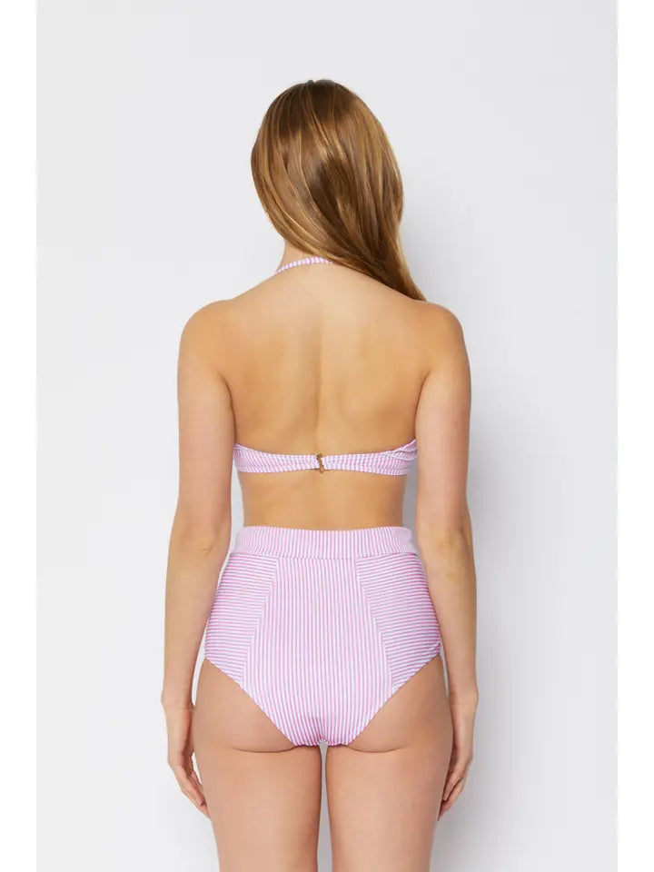 Ruffled Bandeau Bikini - Stripe Pink