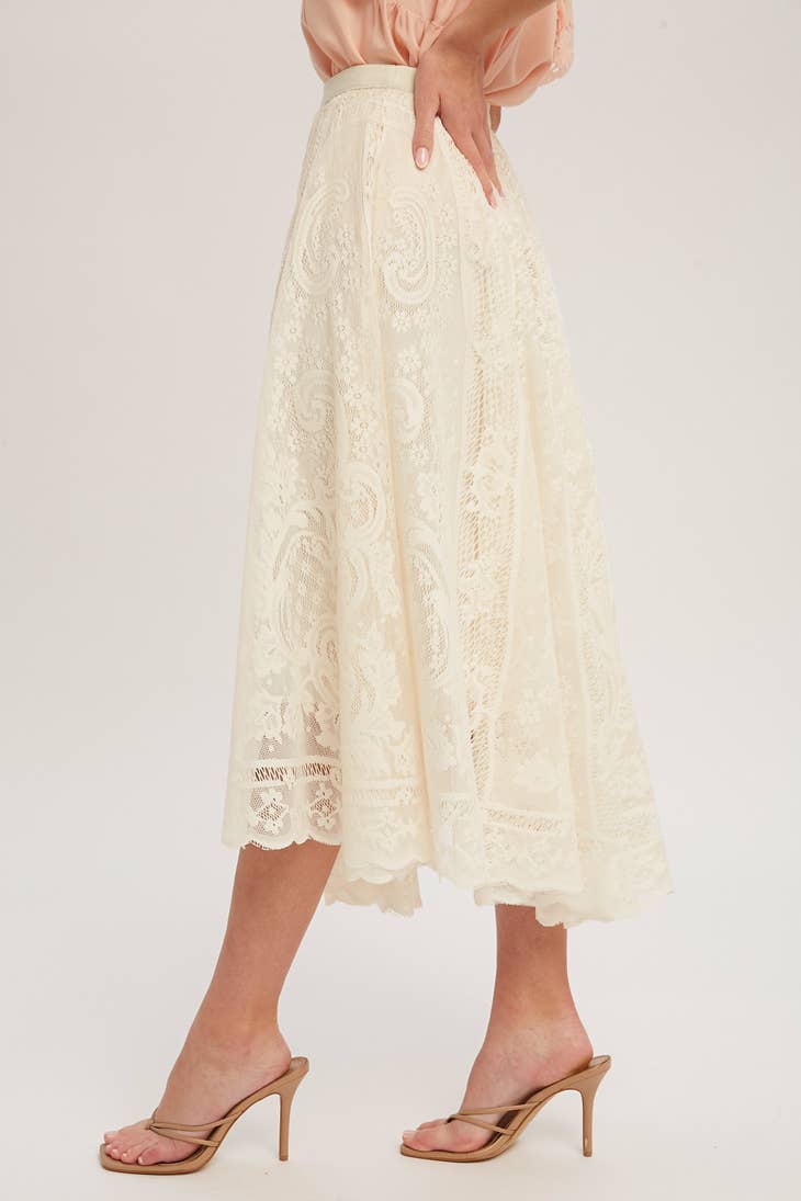 Lace Tulle Midi Skirt - Vanilla