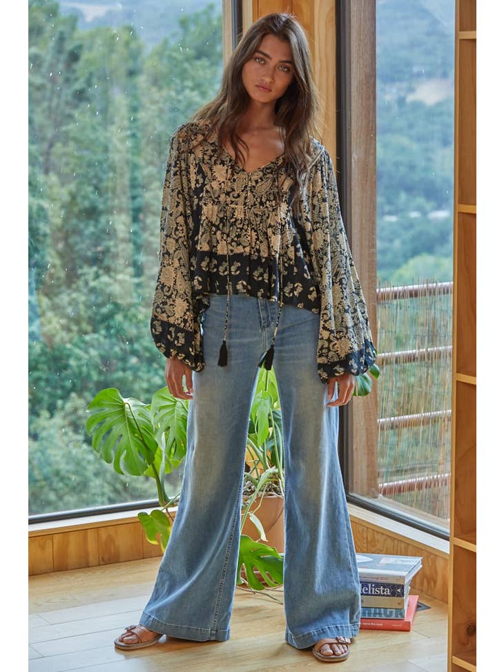Calypso Paisley Top - Black Taupe