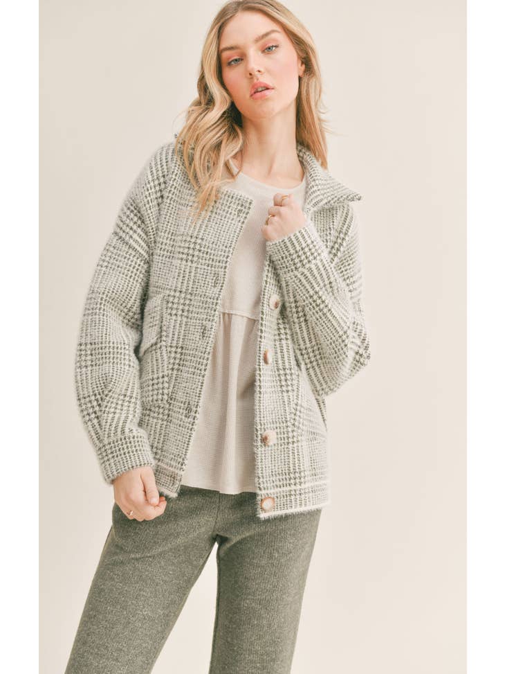 Lola Plaid Jacket - Ivory Olive