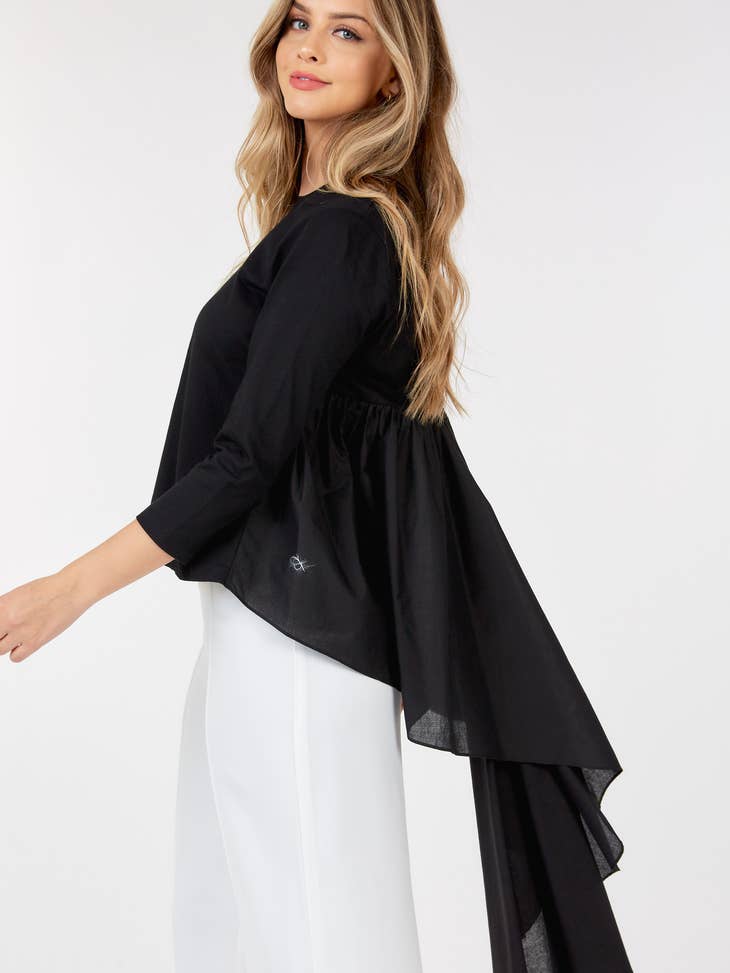 Ruffle High Low Top - Black