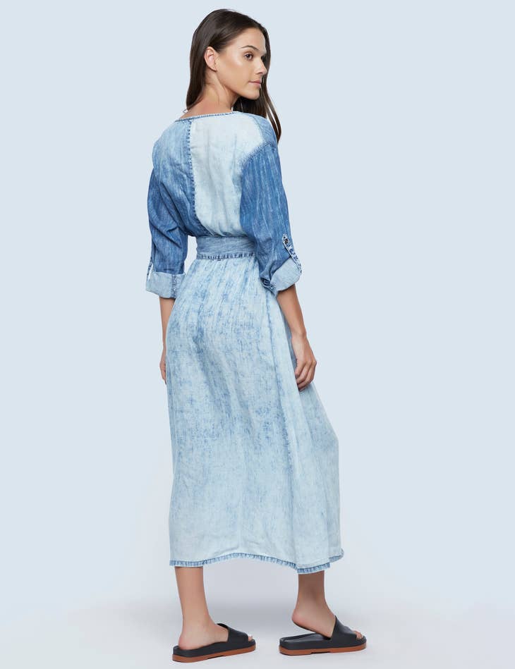Crossover Denim Dress - Nymph Blue
