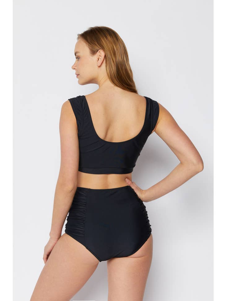 Tie Front Sporty Swimsuit - Black